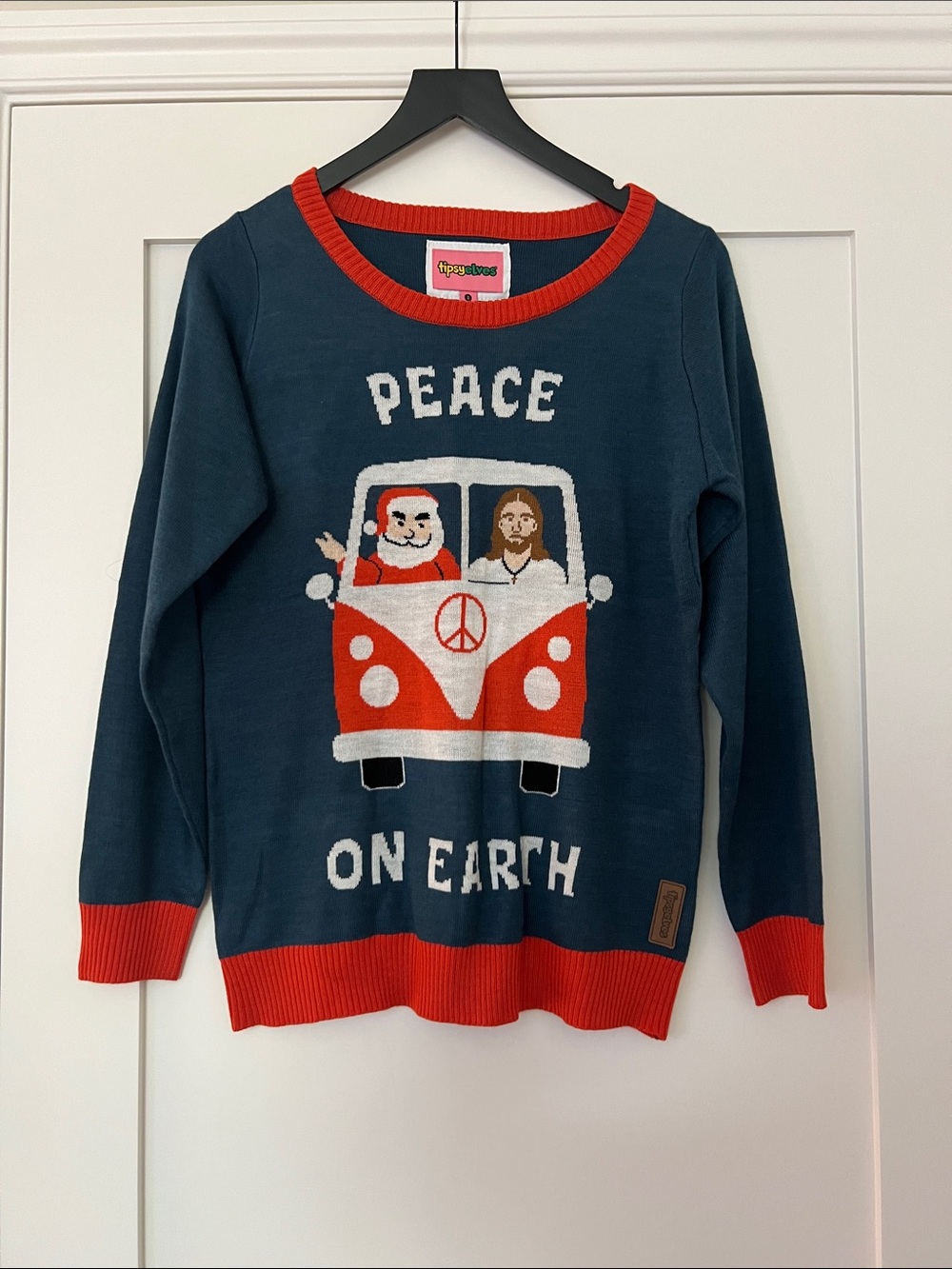 Tipsy Elves Navy and Red "Peace on Earth" Holiday Sweater
